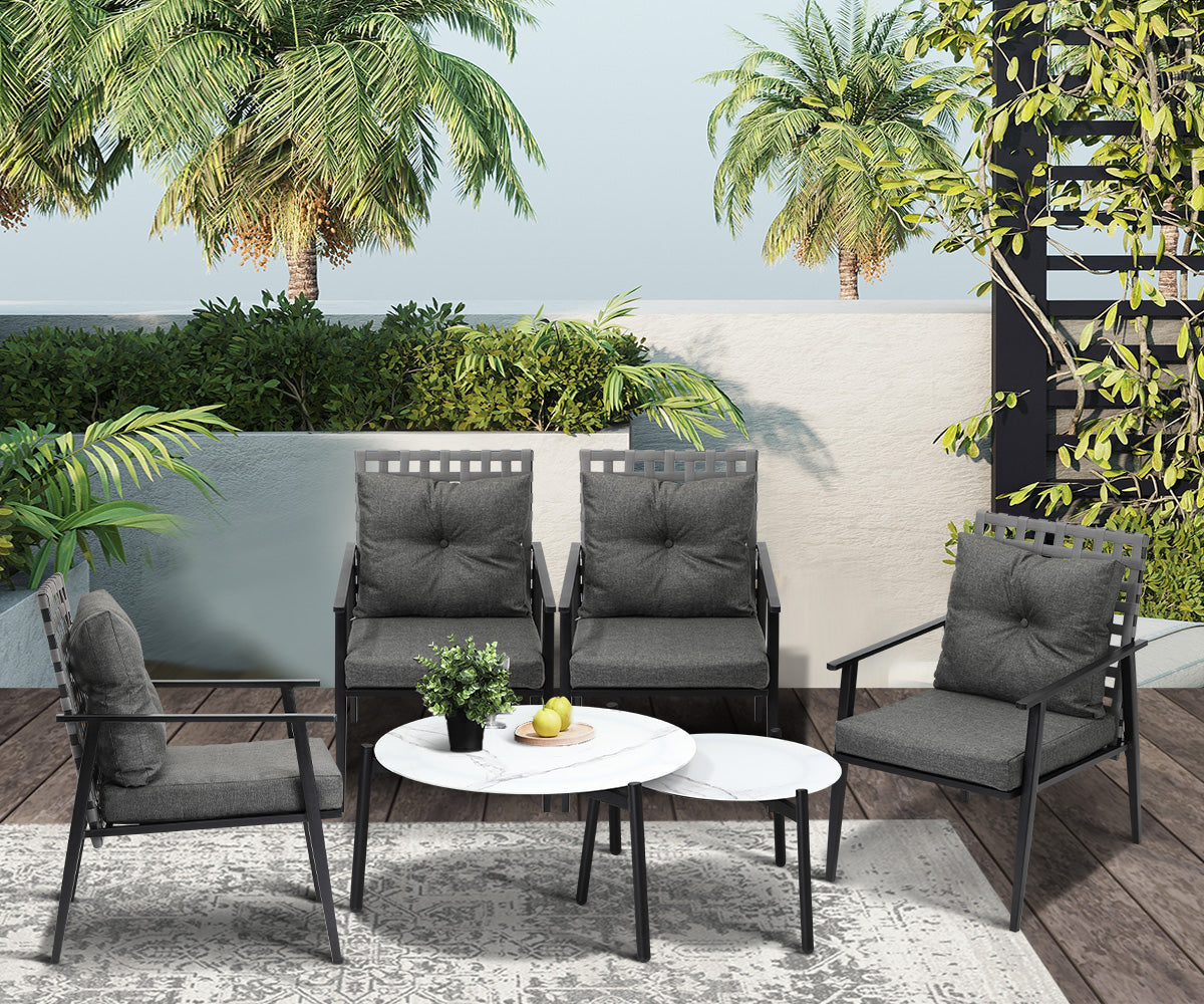 Livsip Outdoor Patio Lounge Set 2pc White Marble Table Sets 4pc Rattan Chairs - Sunyee
