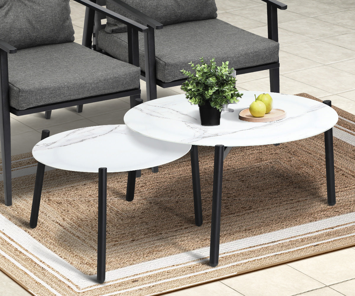 Livsip Outdoor Patio Lounge Set 2pc White Marble Table Sets 4pc Rattan Chairs - Sunyee