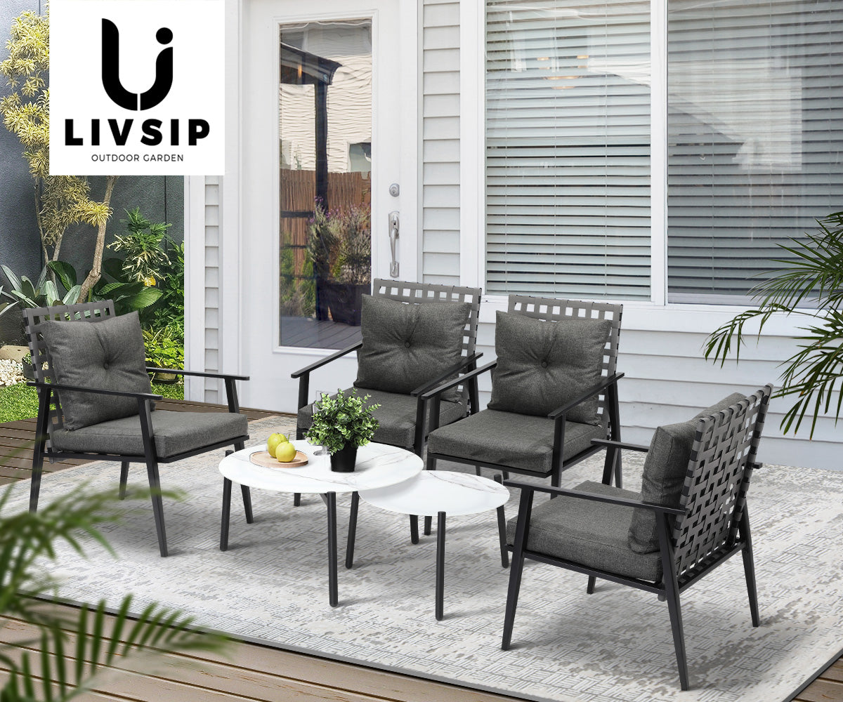 Livsip Outdoor Patio Lounge Set 2pc White Marble Table Sets 4pc Rattan Chairs - Sunyee
