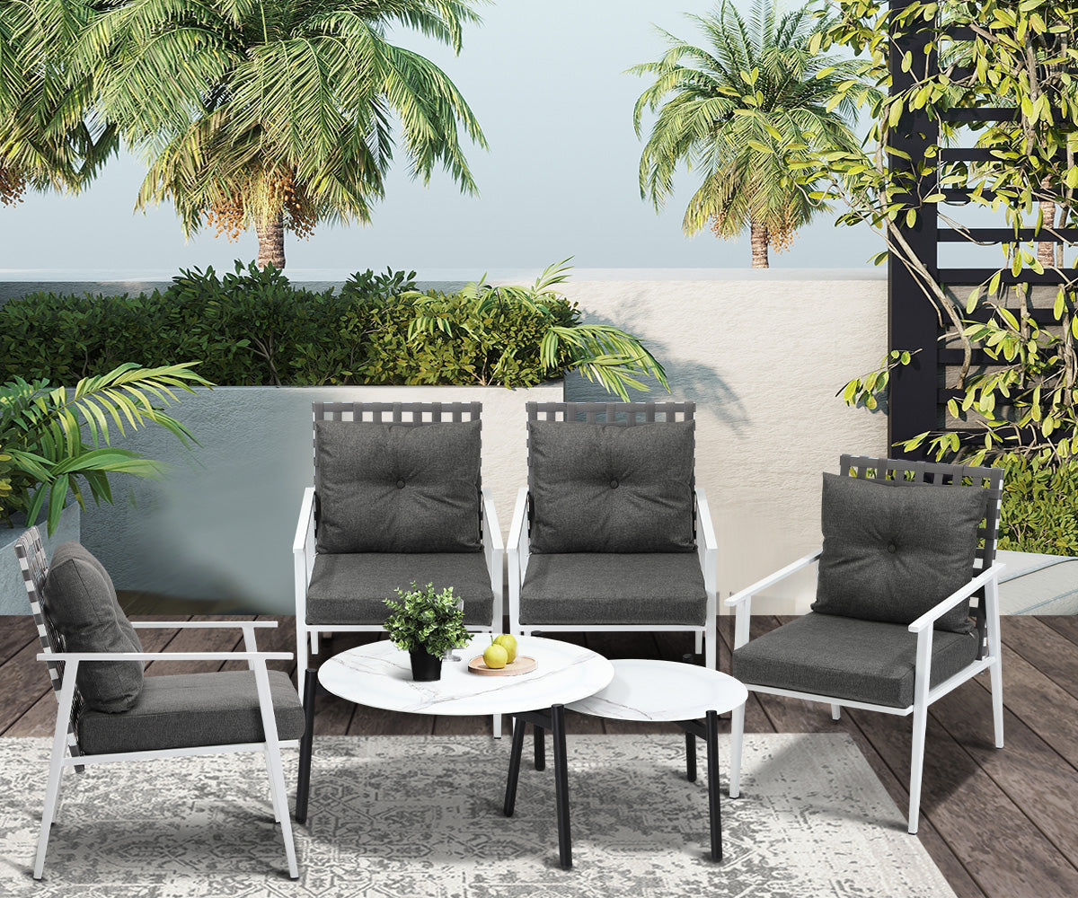 Livsip Outdoor Lounge Sets 6pc Patio Set White Round Table 4pc Rattan Chairs - Sunyee