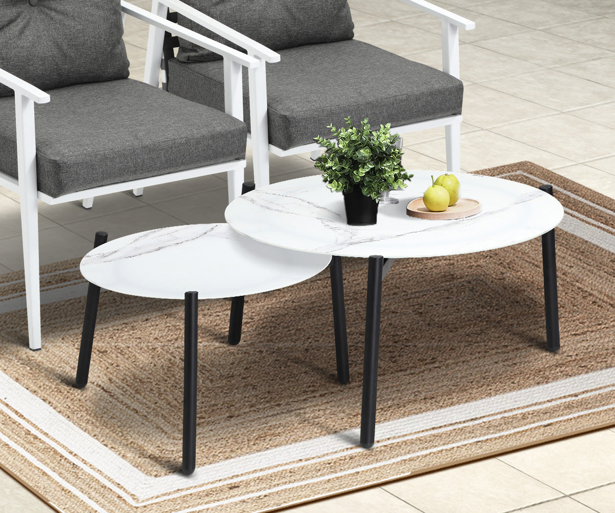 Livsip Outdoor Lounge Sets 6pc Patio Set White Round Table 4pc Rattan Chairs - Sunyee