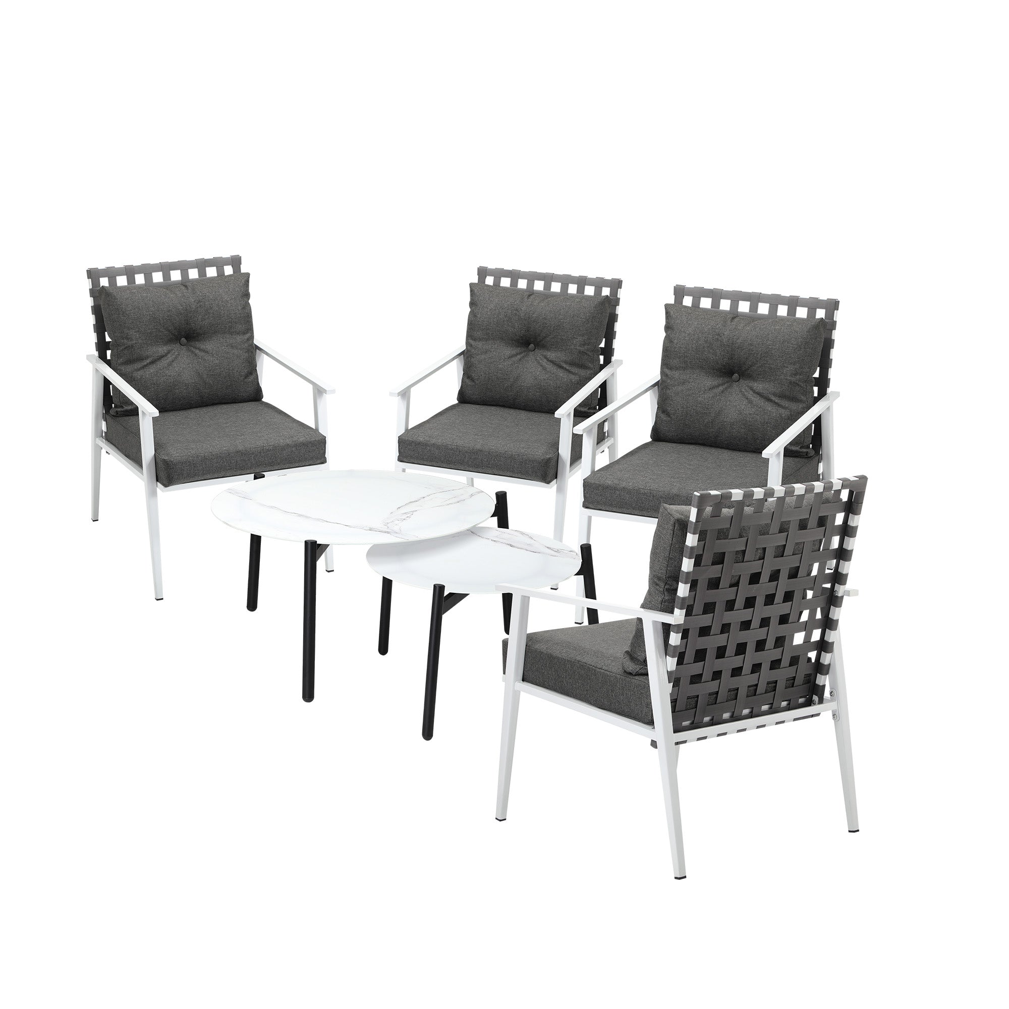 Livsip Outdoor Lounge Sets 6pc Patio Set White Round Table 4pc Rattan Chairs - Sunyee