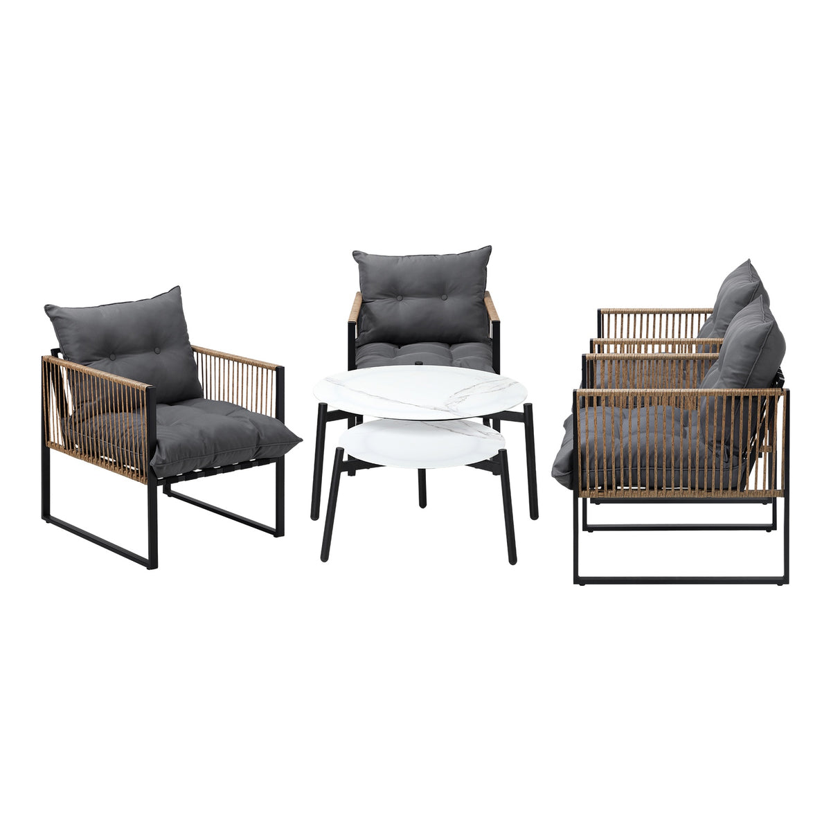 Livsip Outdoor Patio Setting Furniture White Coffee Table Set Rattan Chairs 6PCS - Sunyee