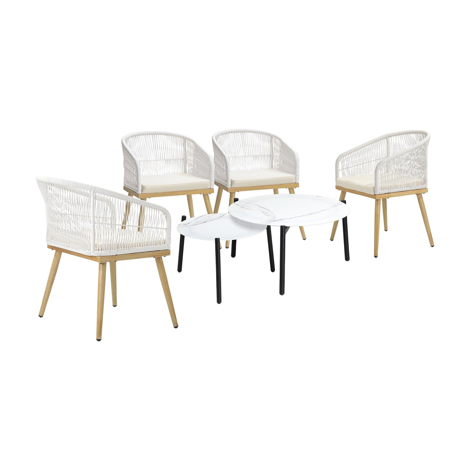 Livsip 6PCS Outdoor Patio Setting Bistro Set Lounge Furniture White Table Sets