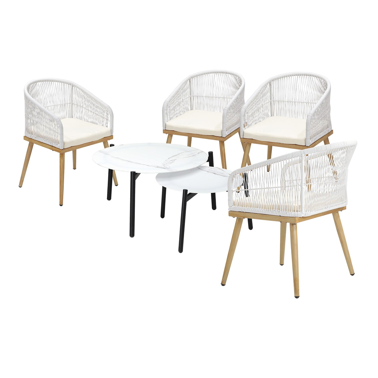 Livsip 6PCS Outdoor Patio Setting Bistro Set Lounge Furniture White Table Sets