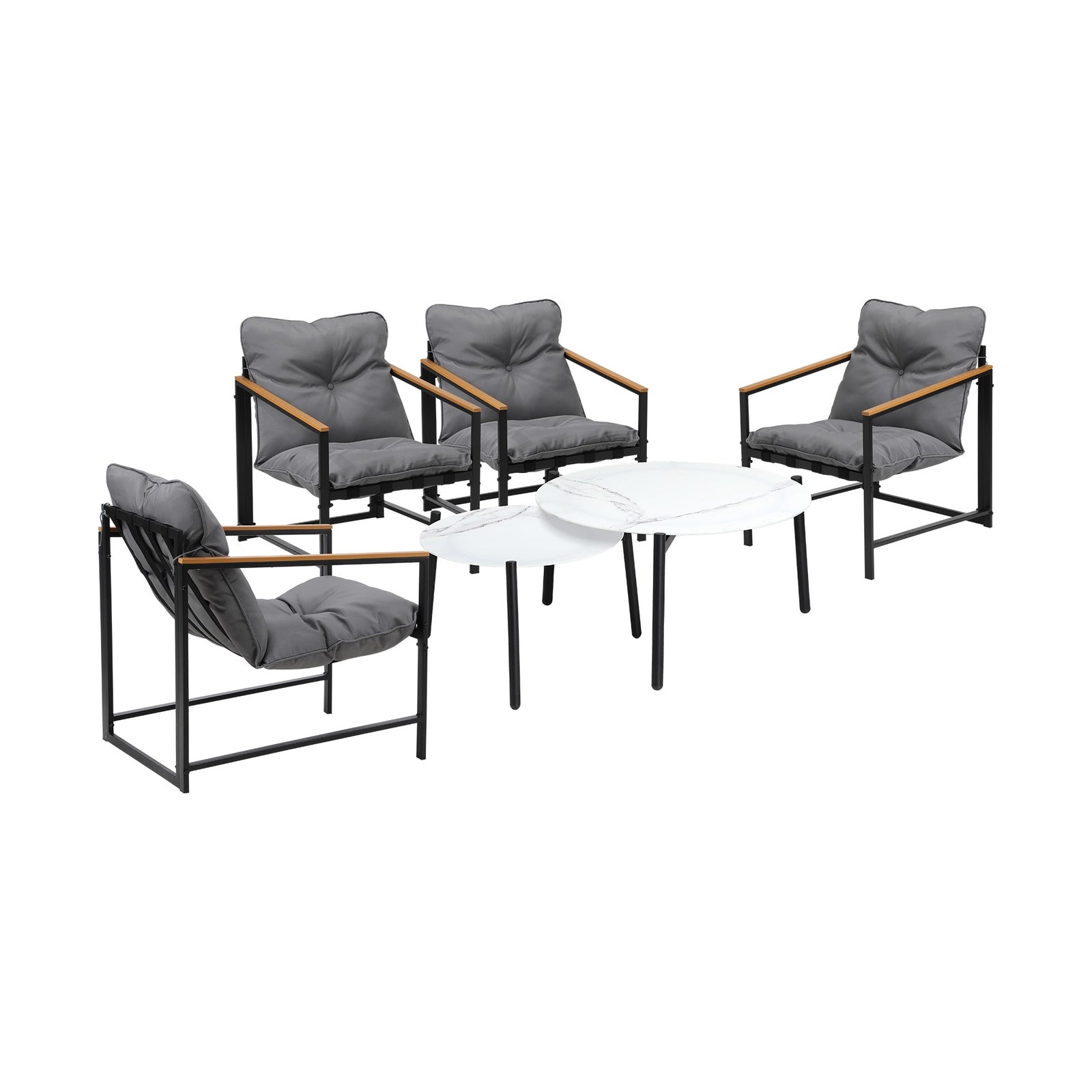 Livsip 6PC Outdoor Patio Furniture Set Round White Marble Table Sets - Sunyee