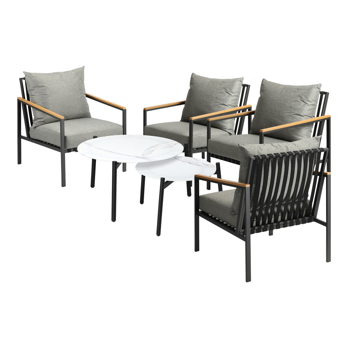 Livsip Outdoor Lounge Set Patio Furniture Coffee White 50/70cm Table Chairs 6PCS - Sunyee