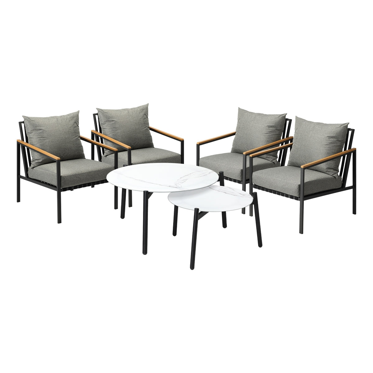 Livsip Outdoor Lounge Set Patio Furniture Coffee White 50/70cm Table Chairs 6PCS - Sunyee