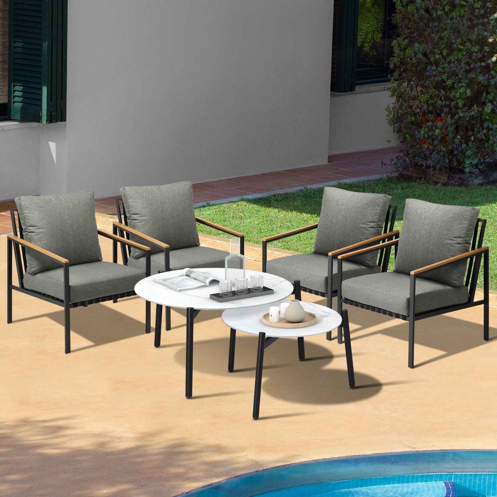 Livsip Outdoor Patio Lounge Set Furniture White 50/70cm Coffee Table Set Chairs - Sunyee