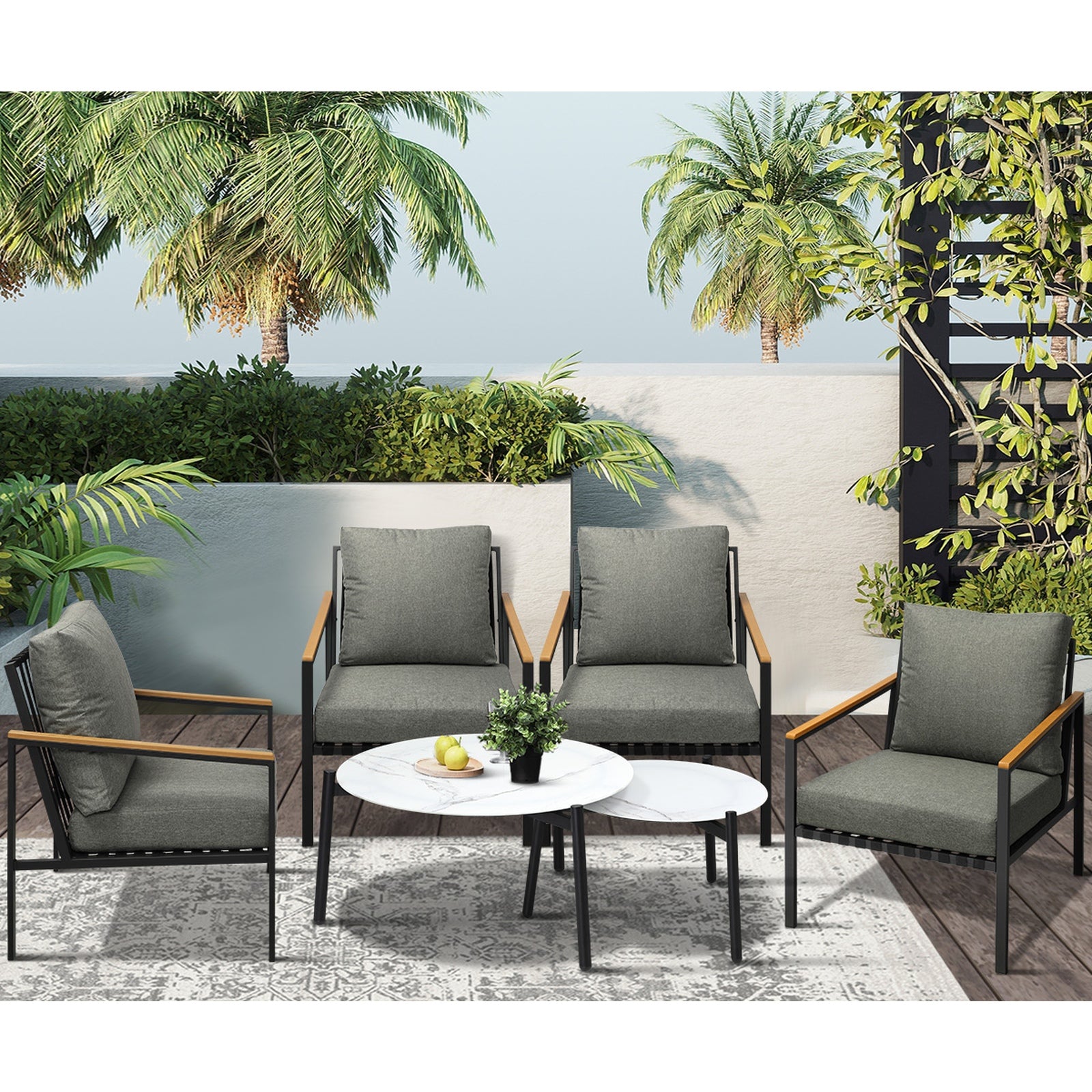 Livsip Outdoor Patio Lounge Set Furniture White 50/70cm Coffee Table Set Chairs - Sunyee