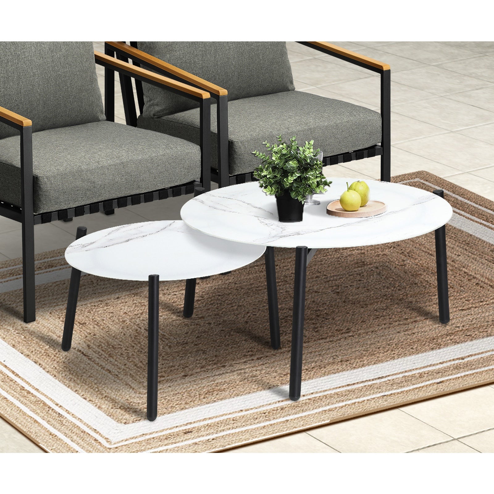 Livsip Outdoor Patio Lounge Set Furniture White 50/70cm Coffee Table Set Chairs - Sunyee