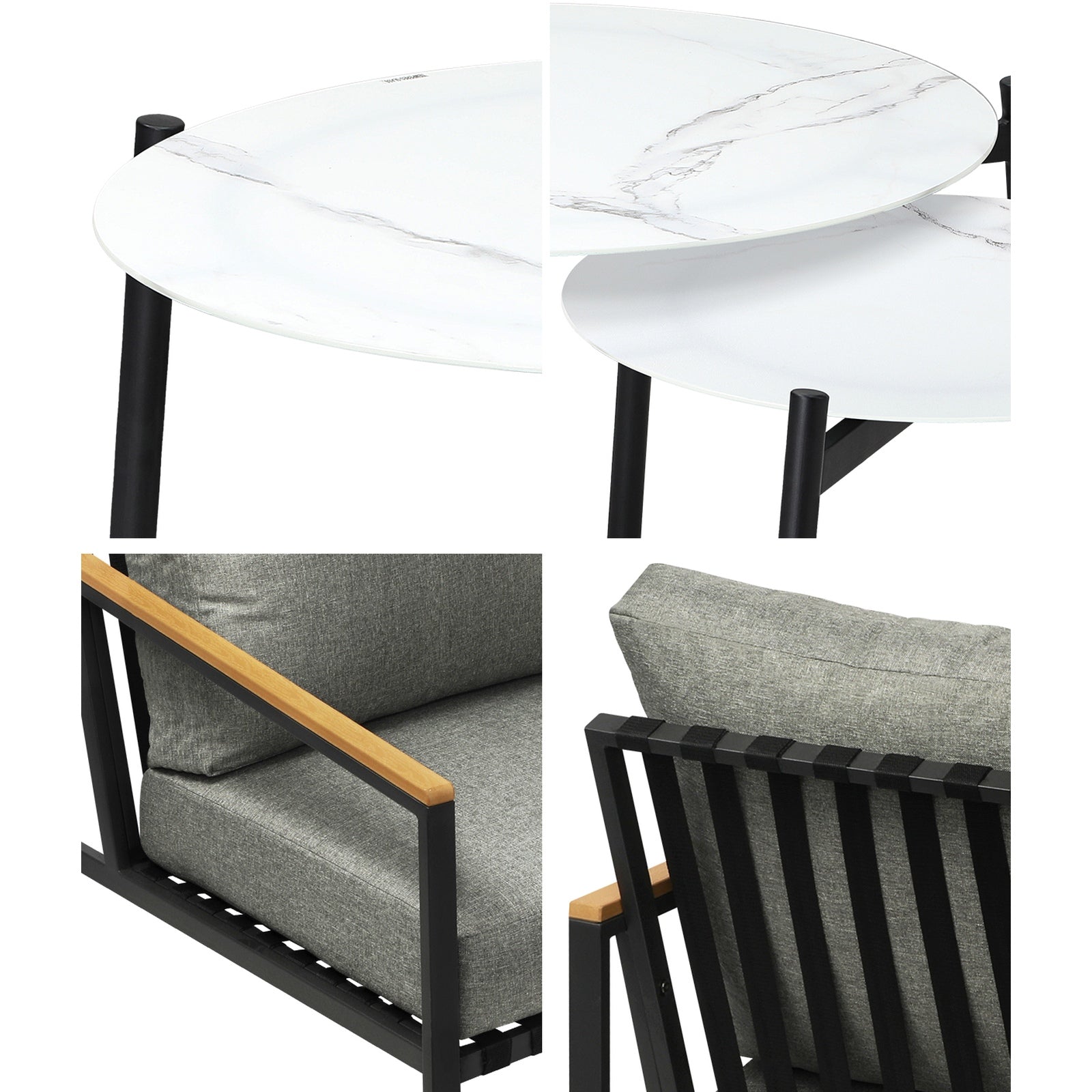 Livsip Outdoor Patio Lounge Set Furniture White 50/70cm Coffee Table Set Chairs - Sunyee