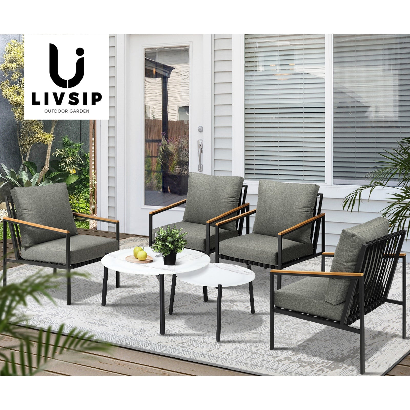 Livsip Outdoor Patio Lounge Set Furniture White 50/70cm Coffee Table Set Chairs - Sunyee