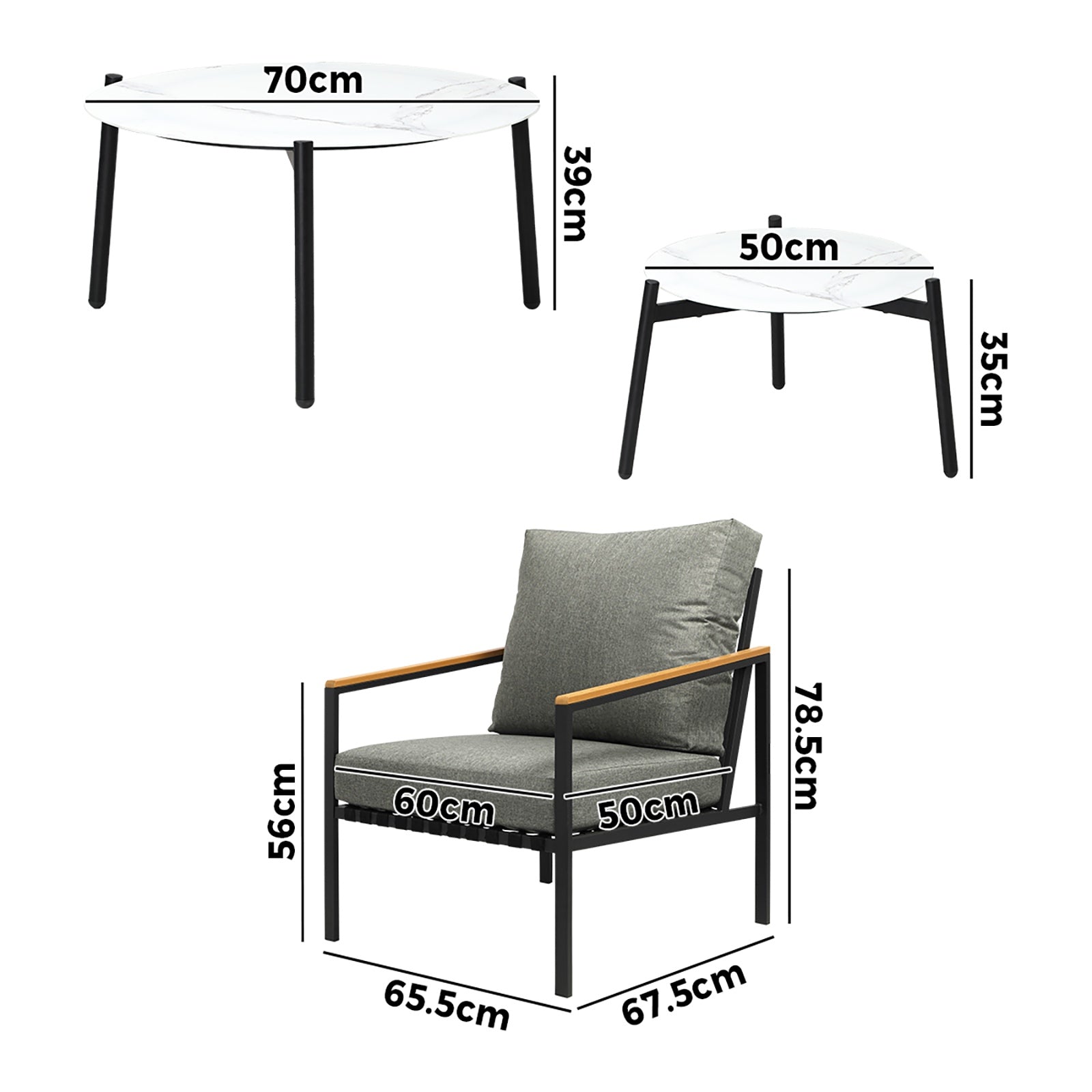 Livsip Outdoor Patio Lounge Set Furniture White 50/70cm Coffee Table Set Chairs - Sunyee