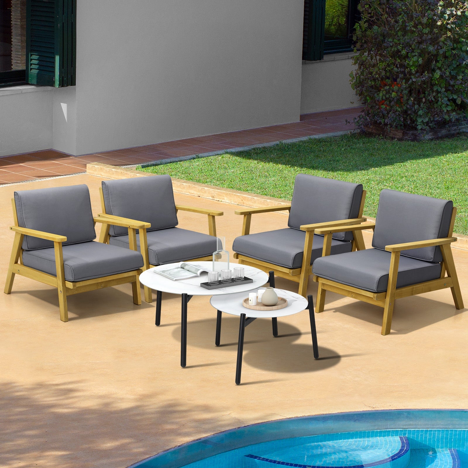 Livsip Outdoor Lounge Set 6PCS Patio Furniture 2pc White Coffee Side Table Sets - Sunyee