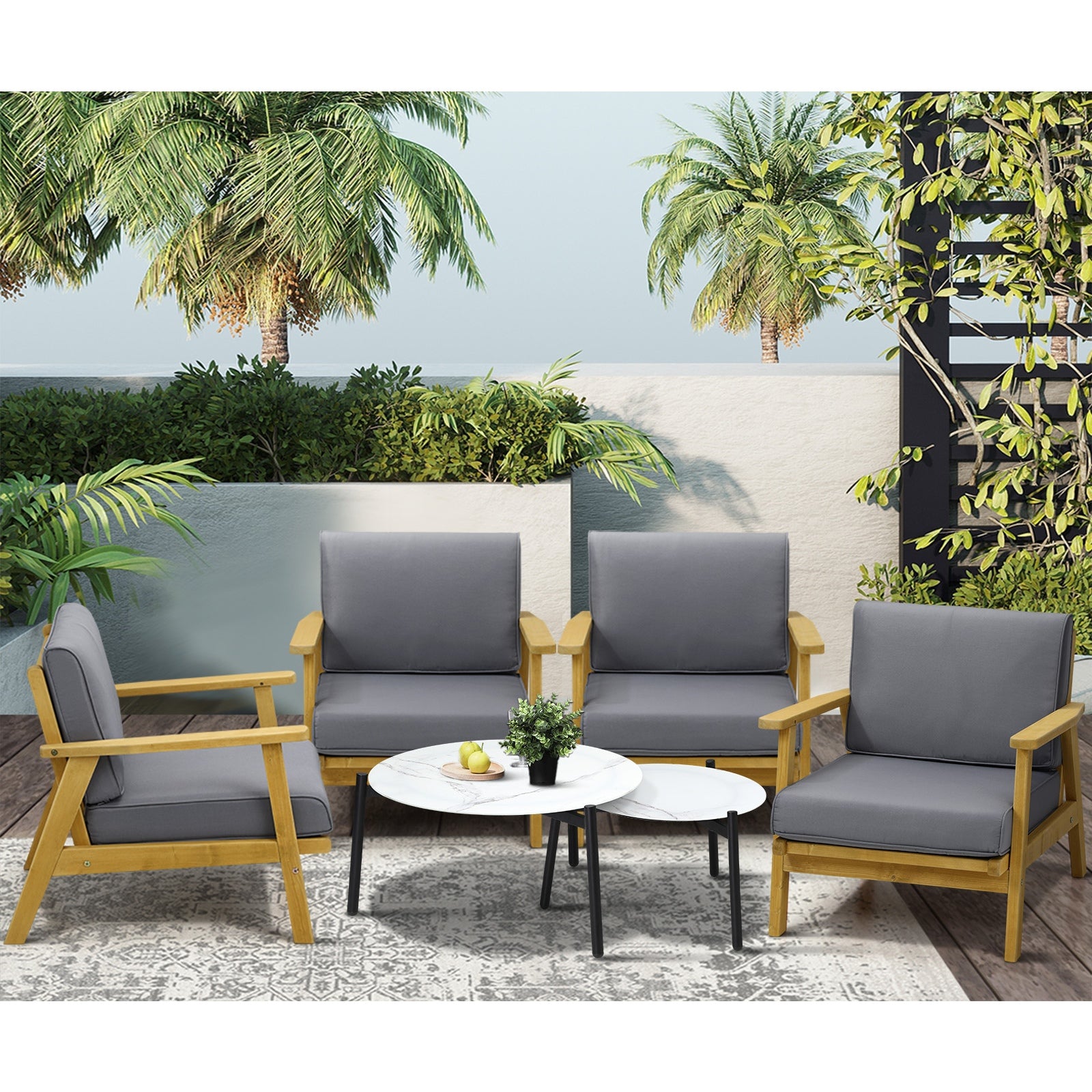 Livsip Outdoor Lounge Set 6PCS Patio Furniture 2pc White Coffee Side Table Sets - Sunyee