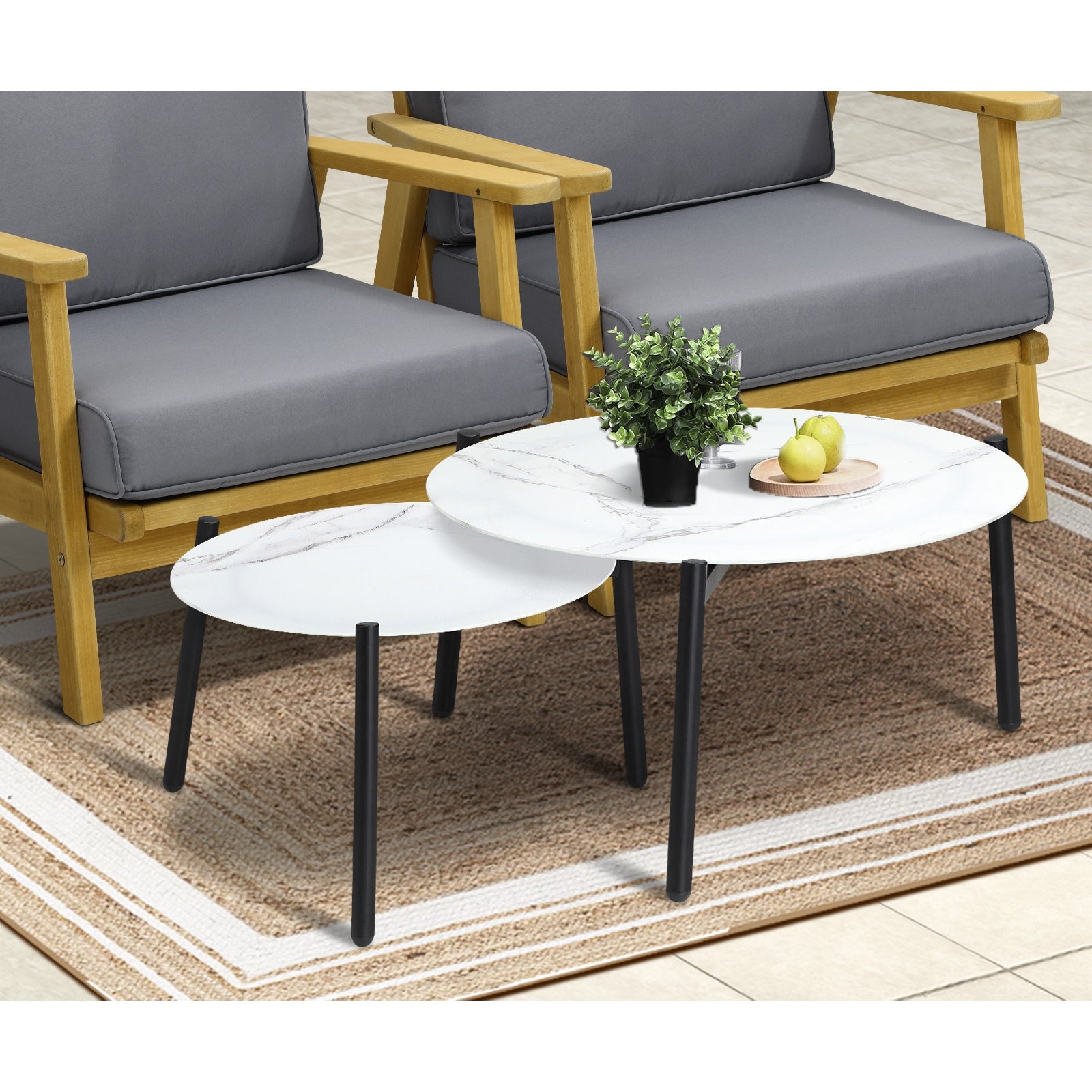 Livsip Outdoor Lounge Set 6PCS Patio Furniture 2pc White Coffee Side Table Sets - Sunyee