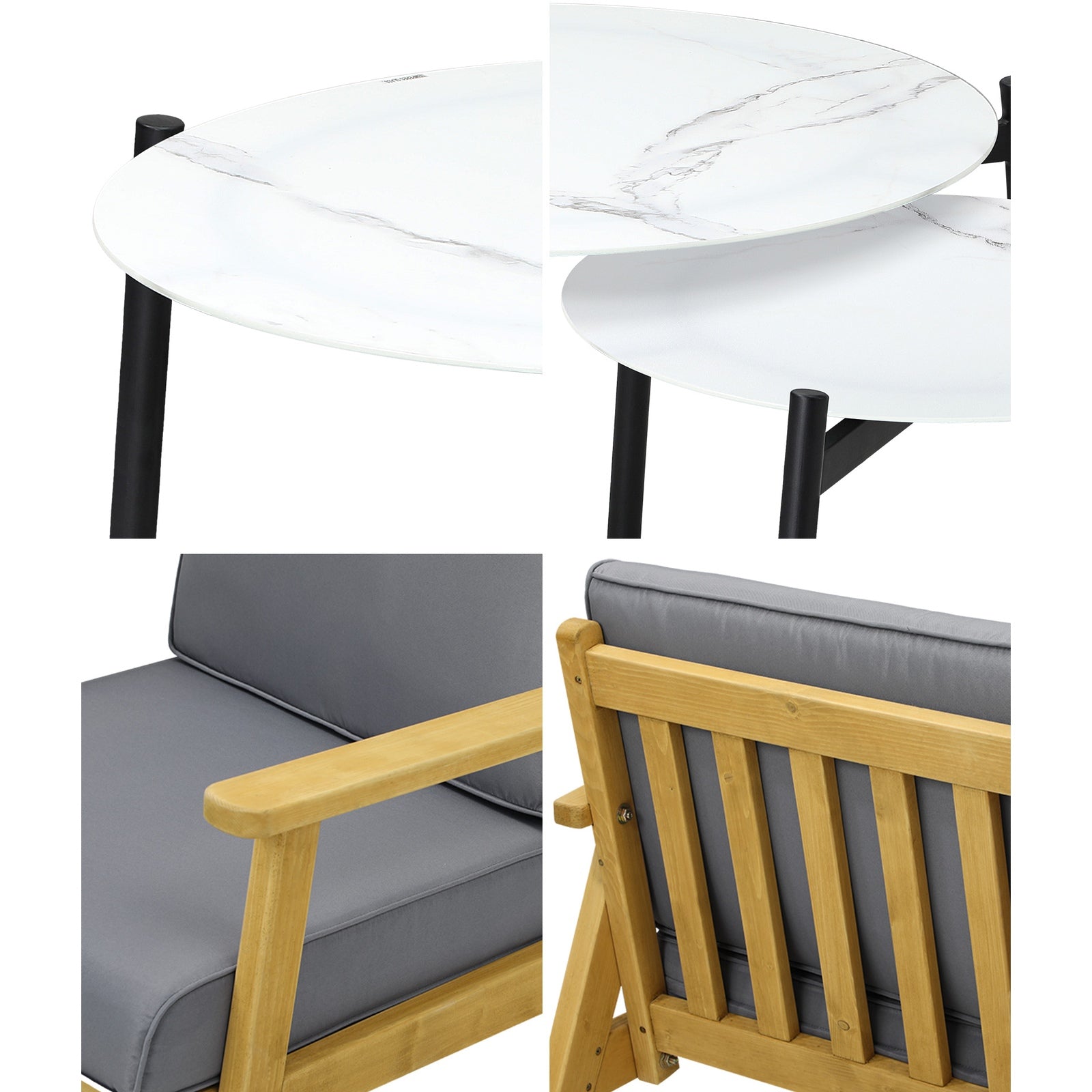 Livsip Outdoor Lounge Set 6PCS Patio Furniture 2pc White Coffee Side Table Sets - Sunyee