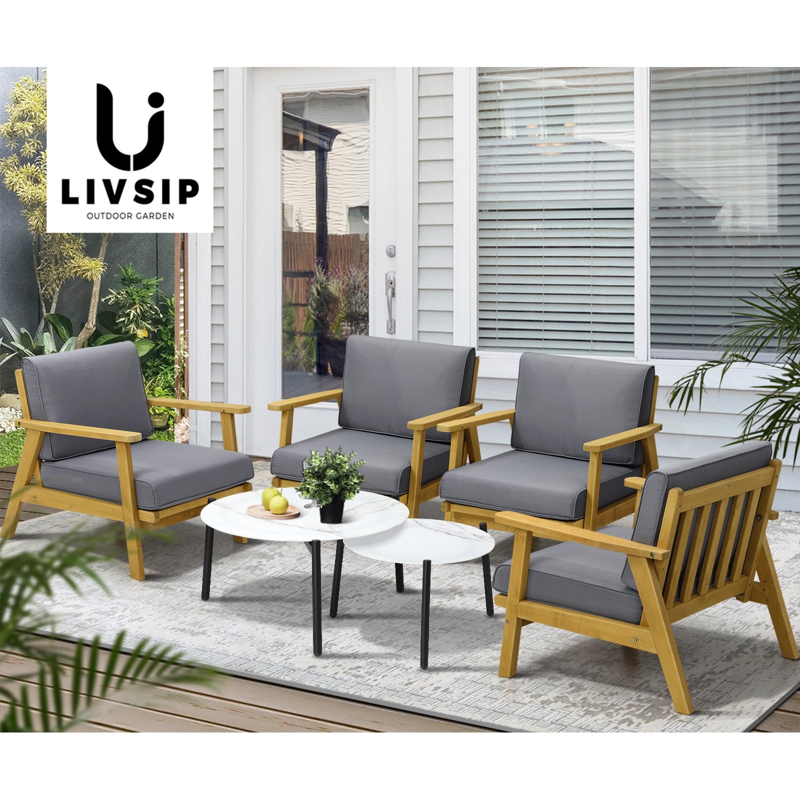 Livsip Outdoor Lounge Set 6PCS Patio Furniture 2pc White Coffee Side Table Sets - Sunyee