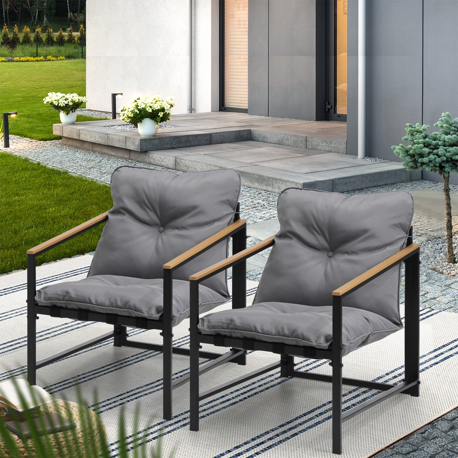 Livsip Outdoor Chairs Furniture Setting Garden Patio Armchair Lounge Sofa - Sunyee