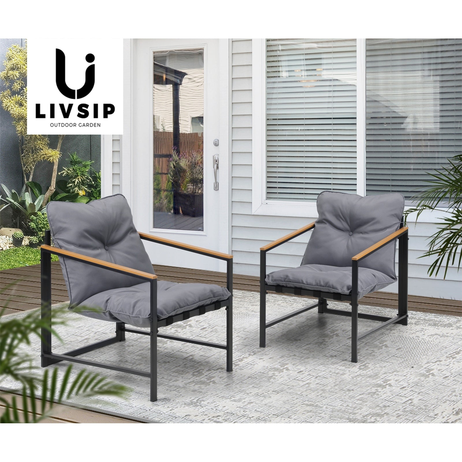 Livsip Outdoor Chairs Furniture Setting Garden Patio Armchair Lounge Sofa - Sunyee