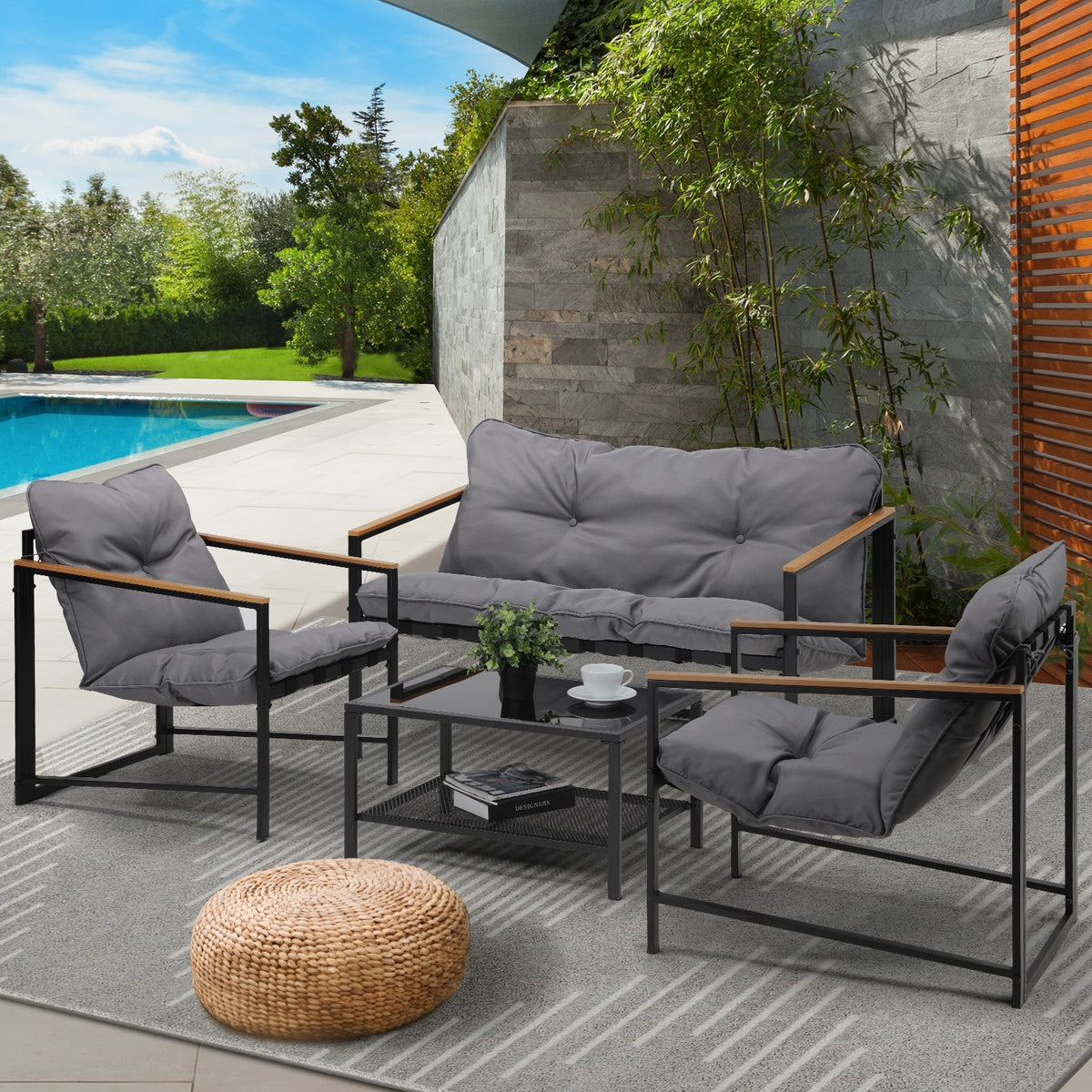 Livsip 4 Seater Outdoor Lounge Sofa Furniture Setting Garden Patio Chairs Table - Sunyee