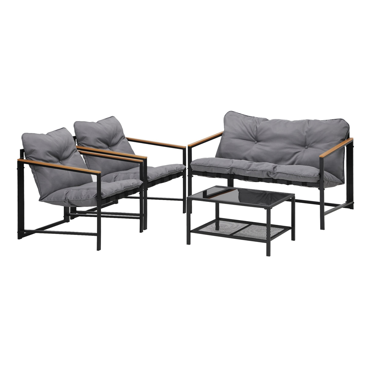 Livsip 4 Seater Outdoor Lounge Sofa Furniture Setting Garden Patio Chairs Table - Sunyee