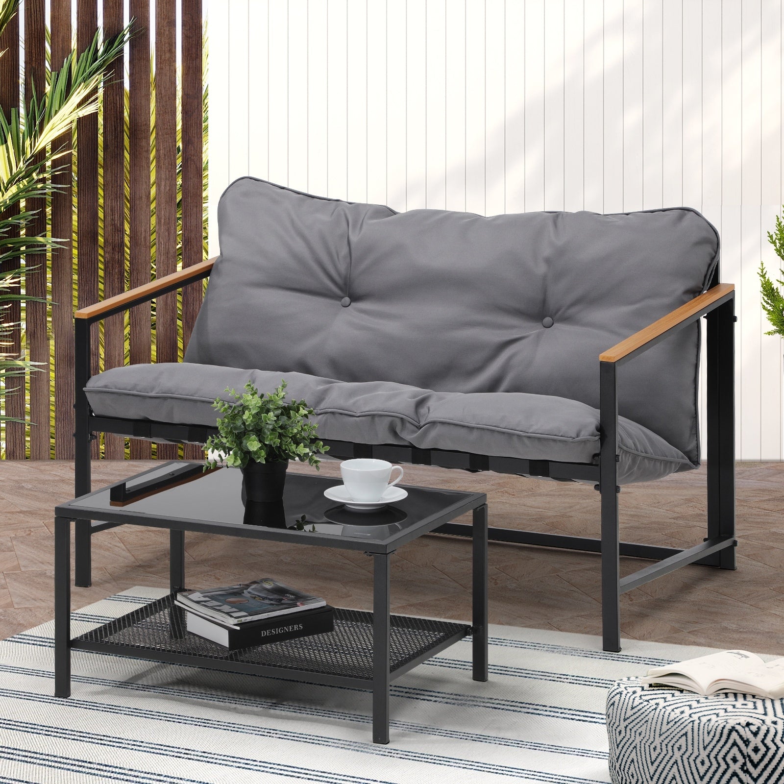 Livsip 2 Piece Outdoor Patio Sofa Set Garden Lounge Setting Furniture - Sunyee