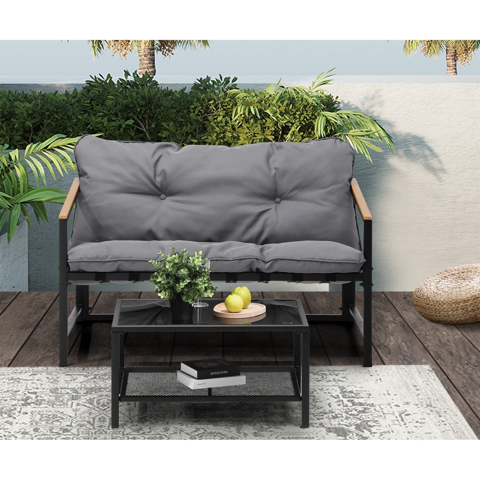 Livsip 2 Piece Outdoor Patio Sofa Set Garden Lounge Setting Furniture - Sunyee