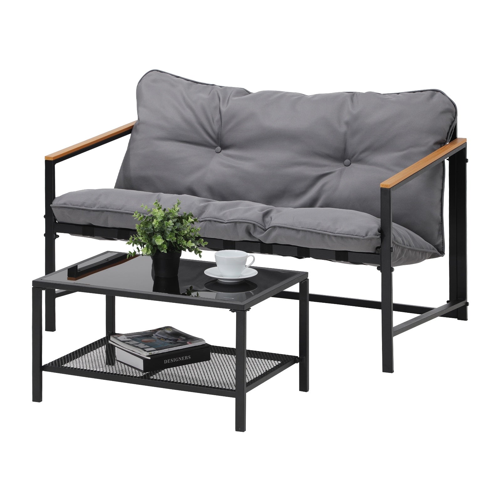 Livsip 2 Piece Outdoor Patio Sofa Set Garden Lounge Setting Furniture - Sunyee