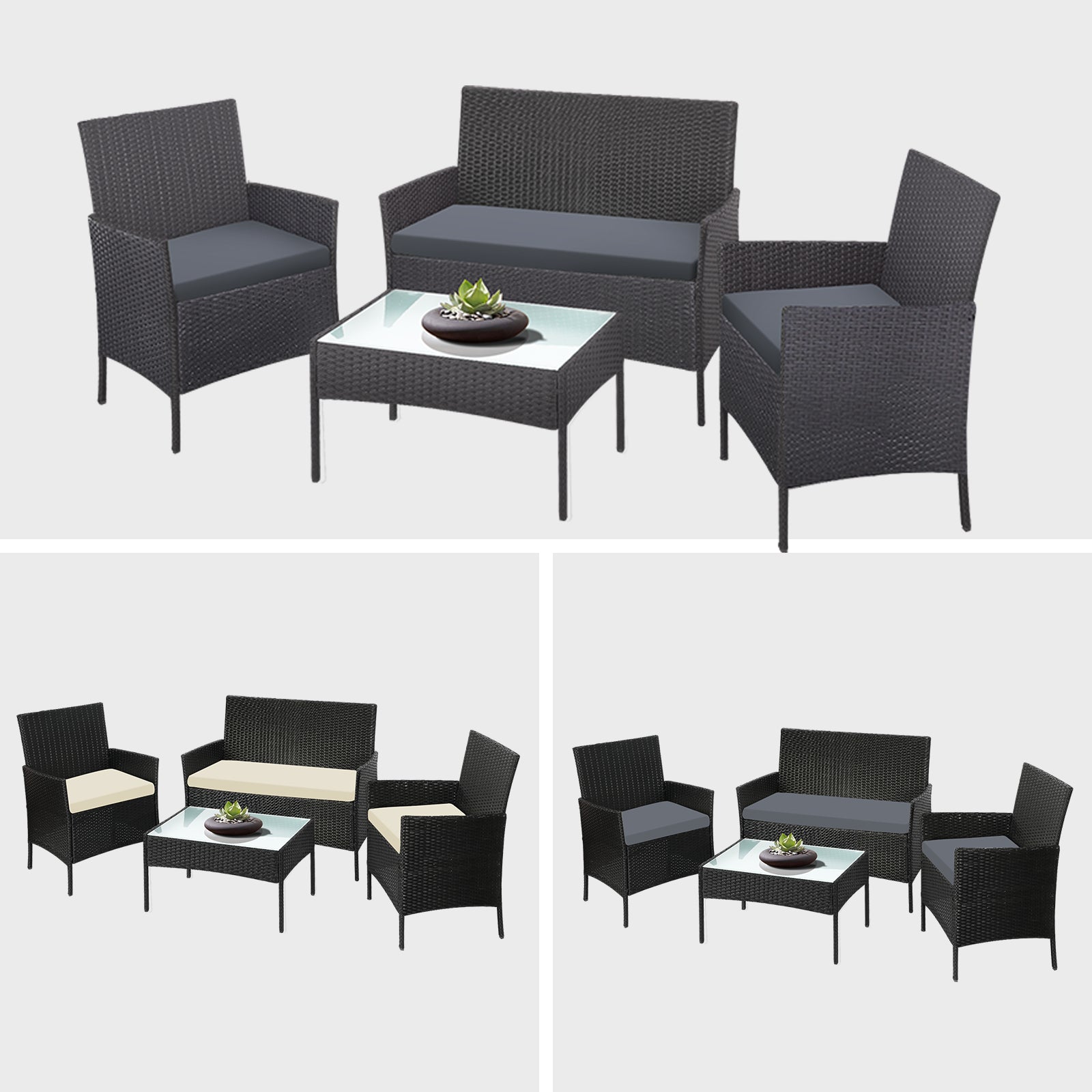 Livsip Outdoor Furniture Setting 4-Piece Lounge Dining Set Wicker Garden Patio - Sunyee