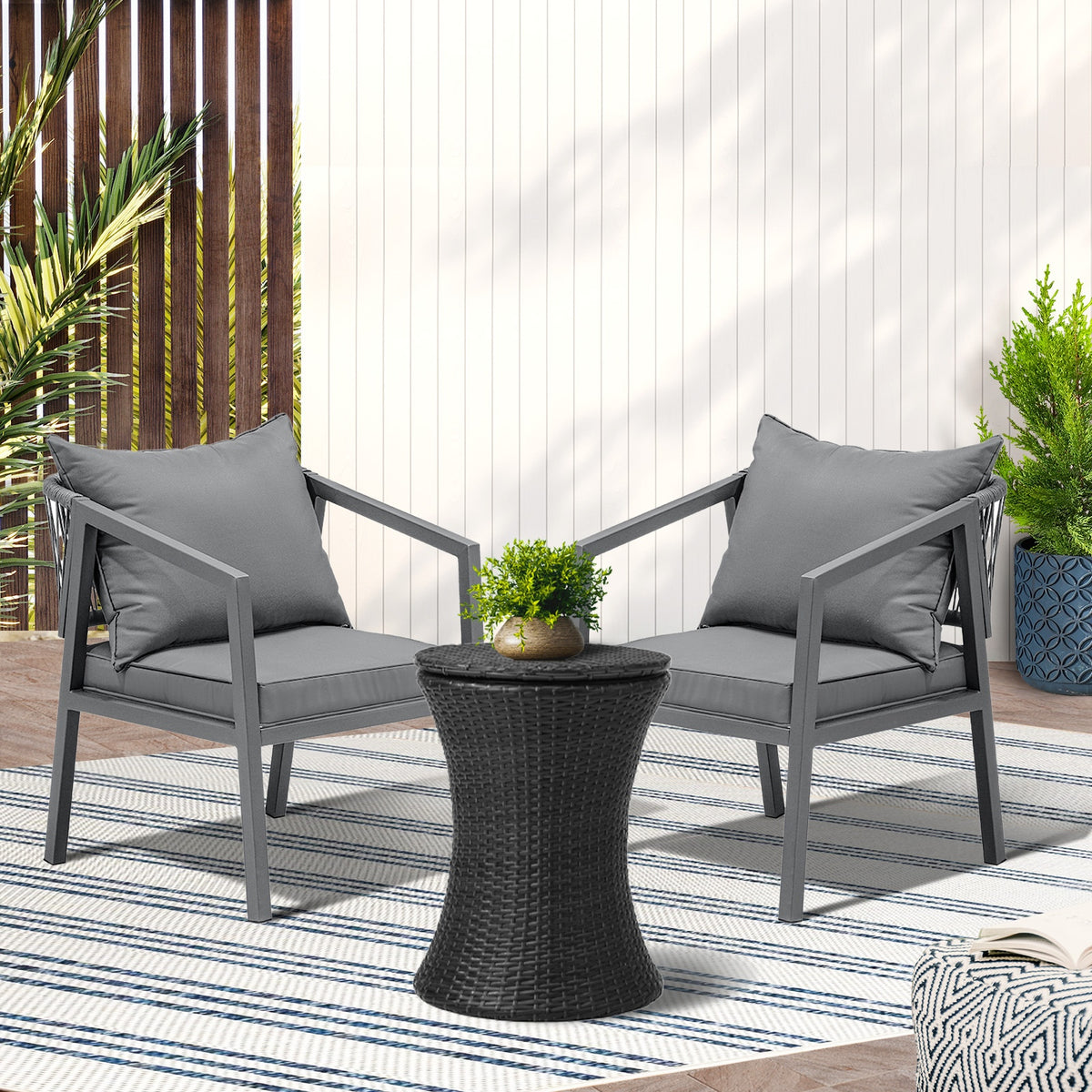 Livsip Outdoor Patio Furniture Set Ice Bucket Black Table Bistro Setting 3pcs - Sunyee