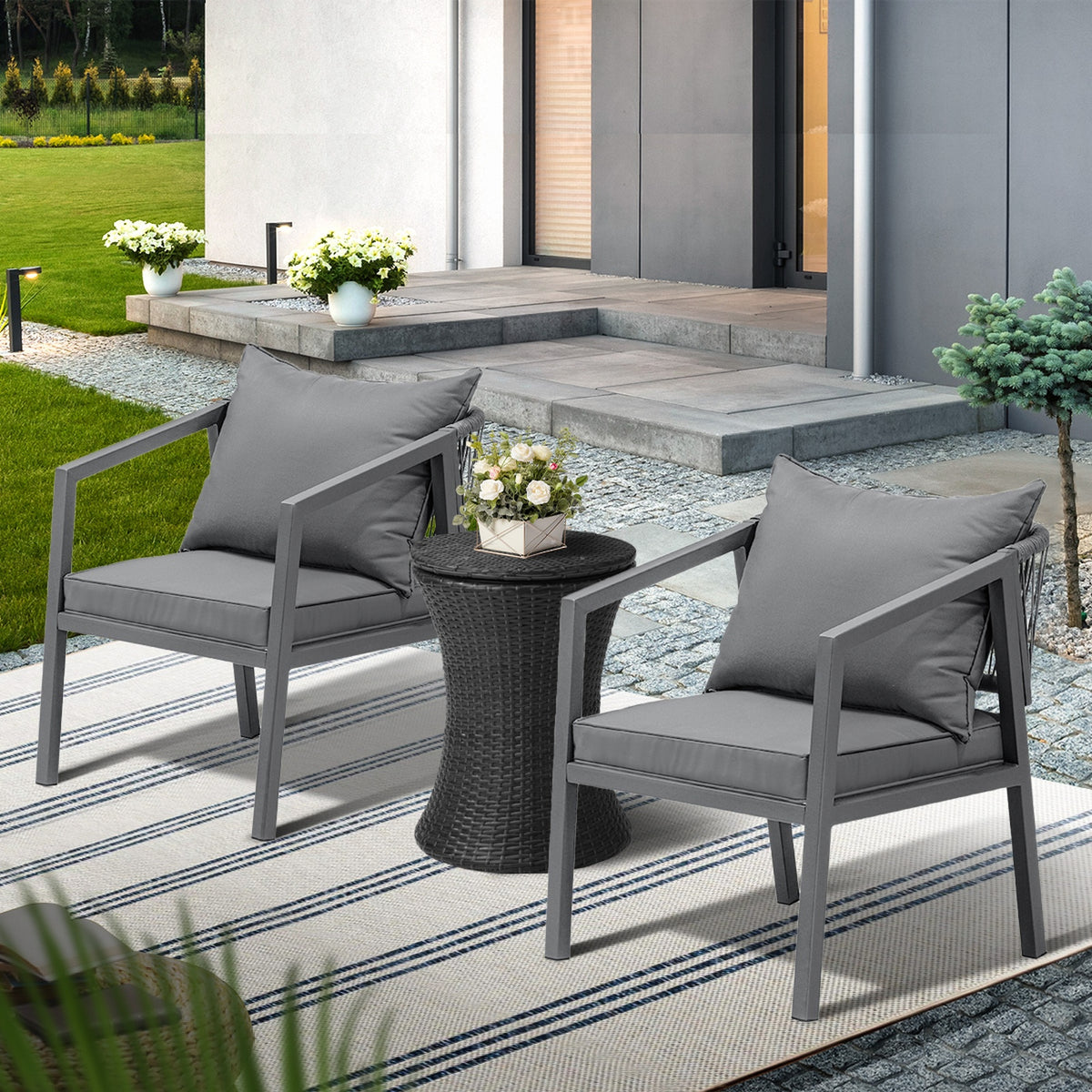 Livsip Outdoor Patio Furniture Set Ice Bucket Black Table Bistro Setting 3pcs - Sunyee