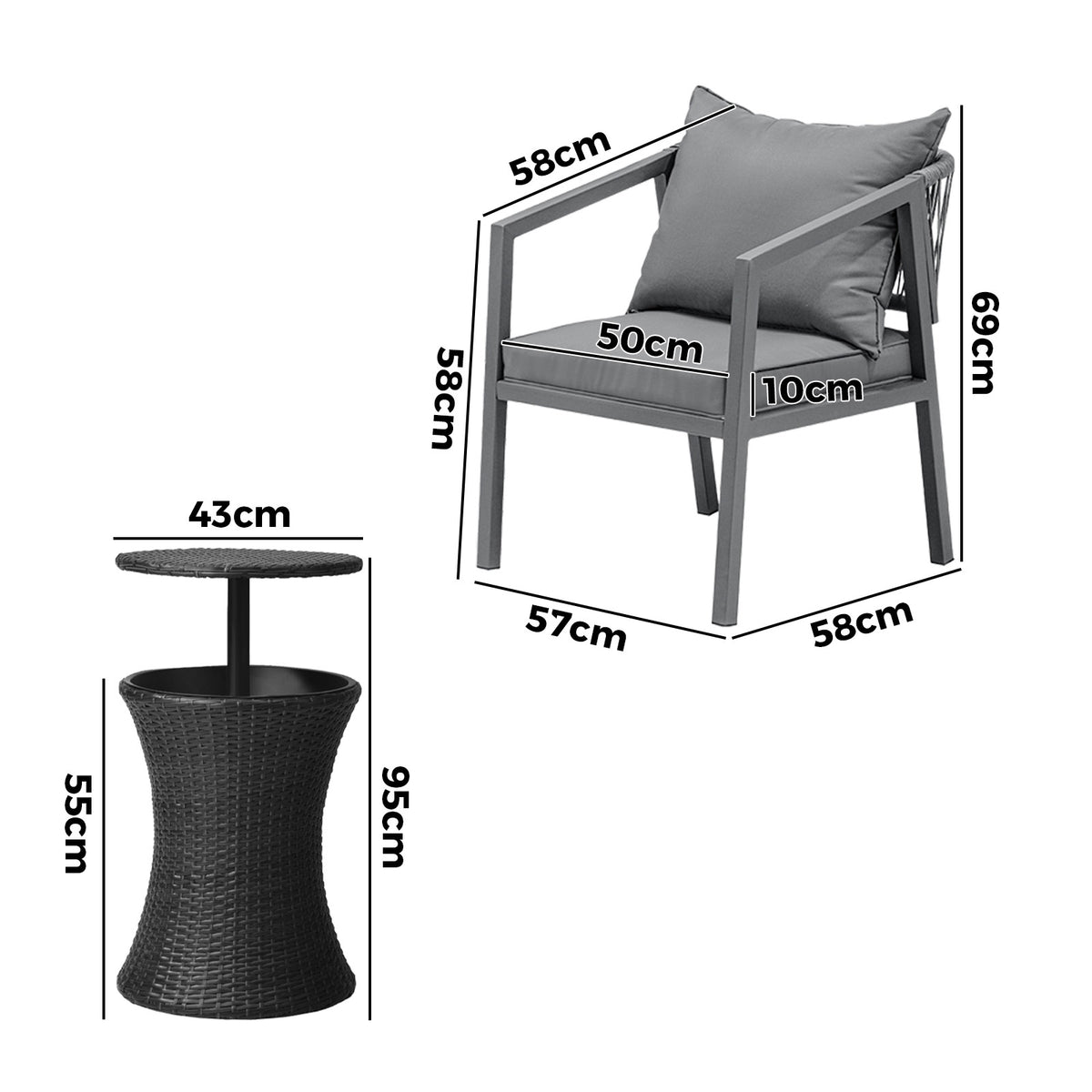 Livsip Outdoor Patio Furniture Set Ice Bucket Black Table Bistro Setting 3pcs - Sunyee