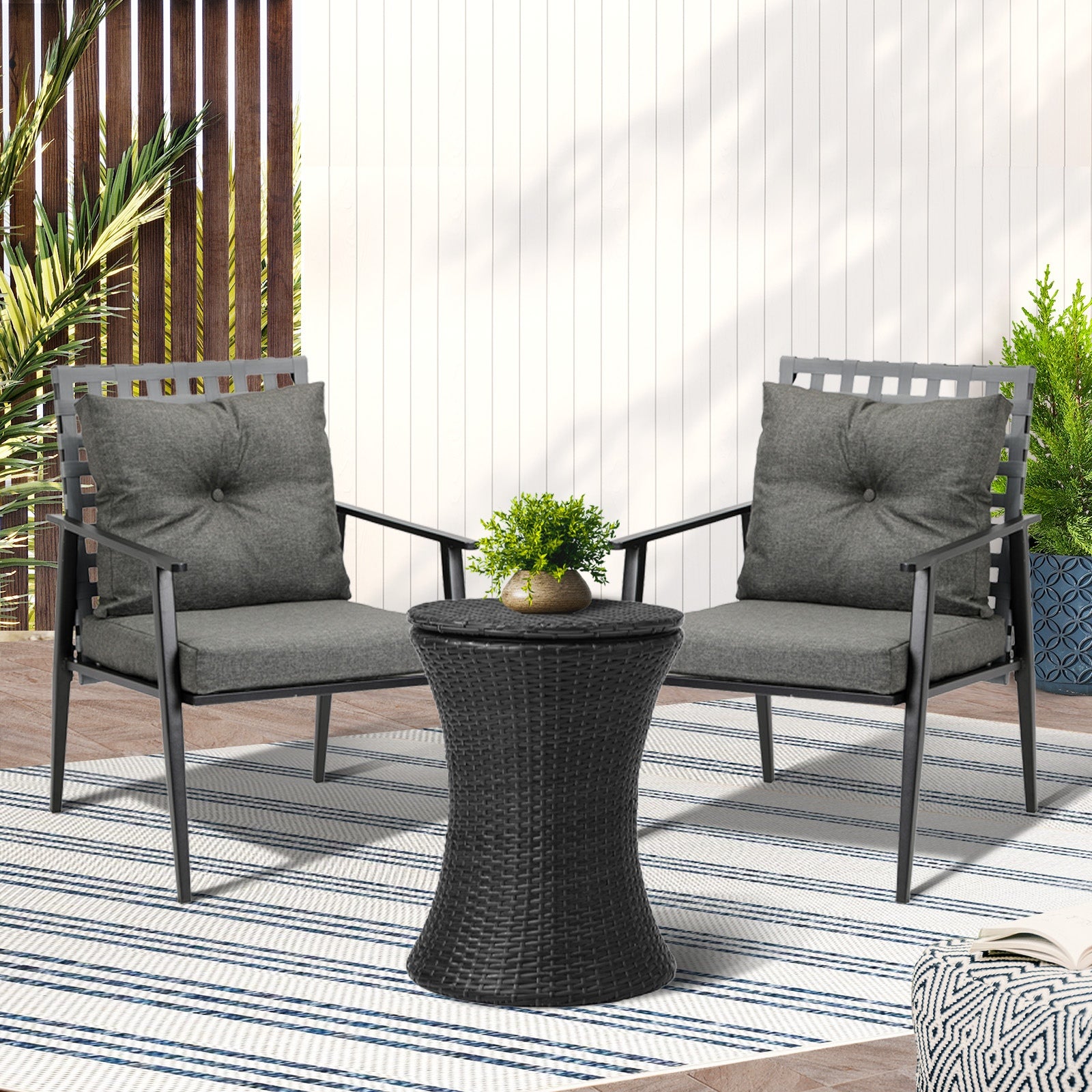 Livsip Outdoor Furniture Setting Ice Bucket Black Table 2 Seater Bistro Set - Sunyee