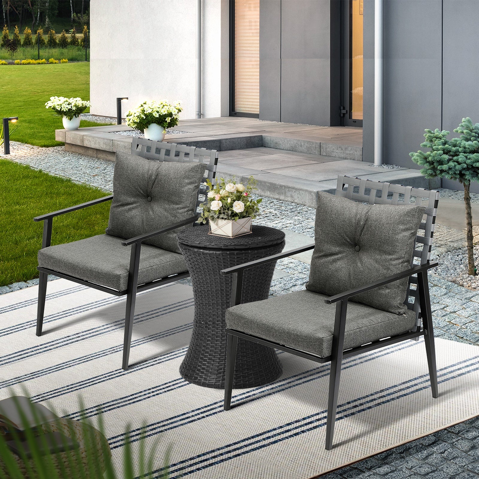 Livsip Outdoor Furniture Setting Ice Bucket Black Table 2 Seater Bistro Set - Sunyee