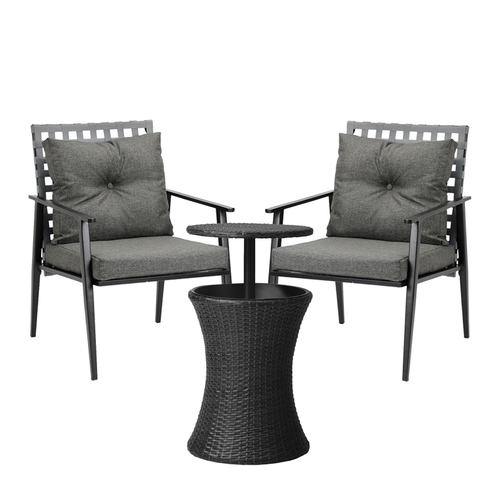 Livsip Outdoor Furniture Setting Ice Bucket Black Table 2 Seater Bistro Set - Sunyee