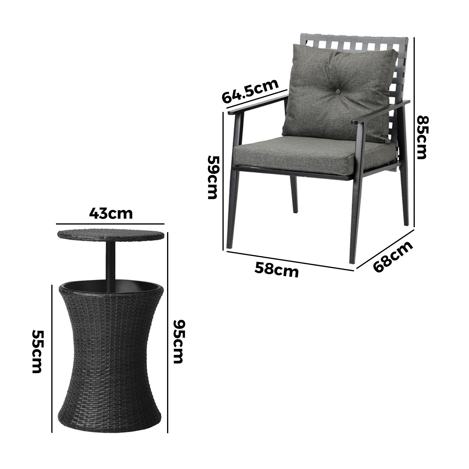 Livsip Outdoor Furniture Setting Ice Bucket Black Table 2 Seater Bistro Set - Sunyee