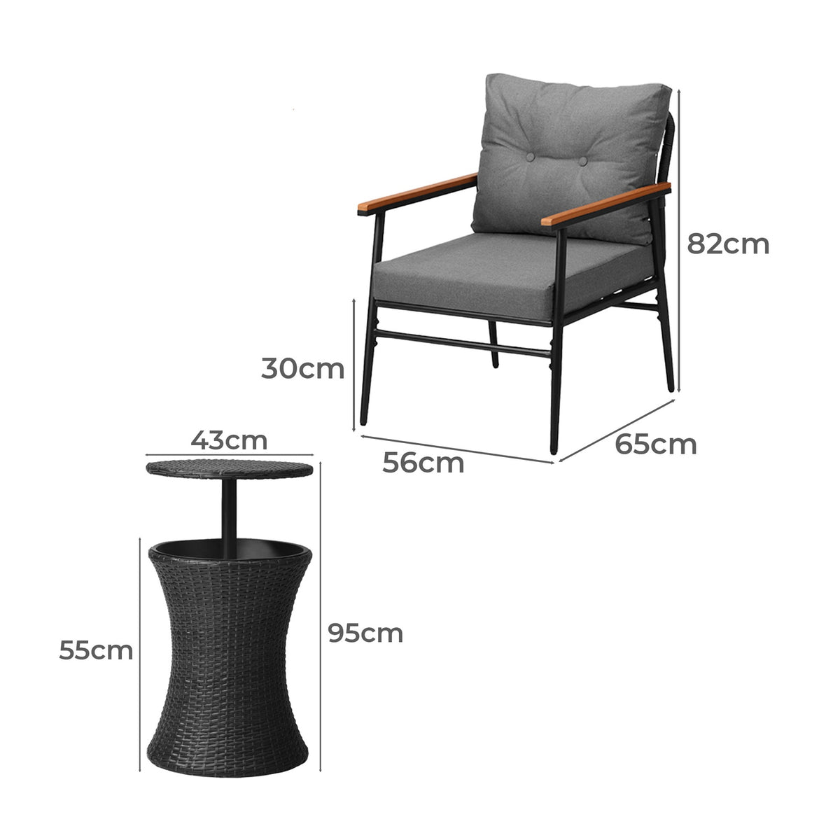 Livsip Outdoor Furniture Lounge Setting Ice Bucket Black Table 2 Seater - Sunyee