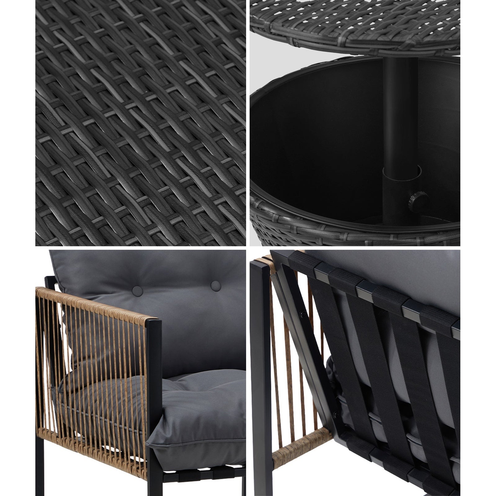Livsip Outdoor Patio Set Ice Bucket Black Table Rattan Bistro Setting 3pcs - Sunyee