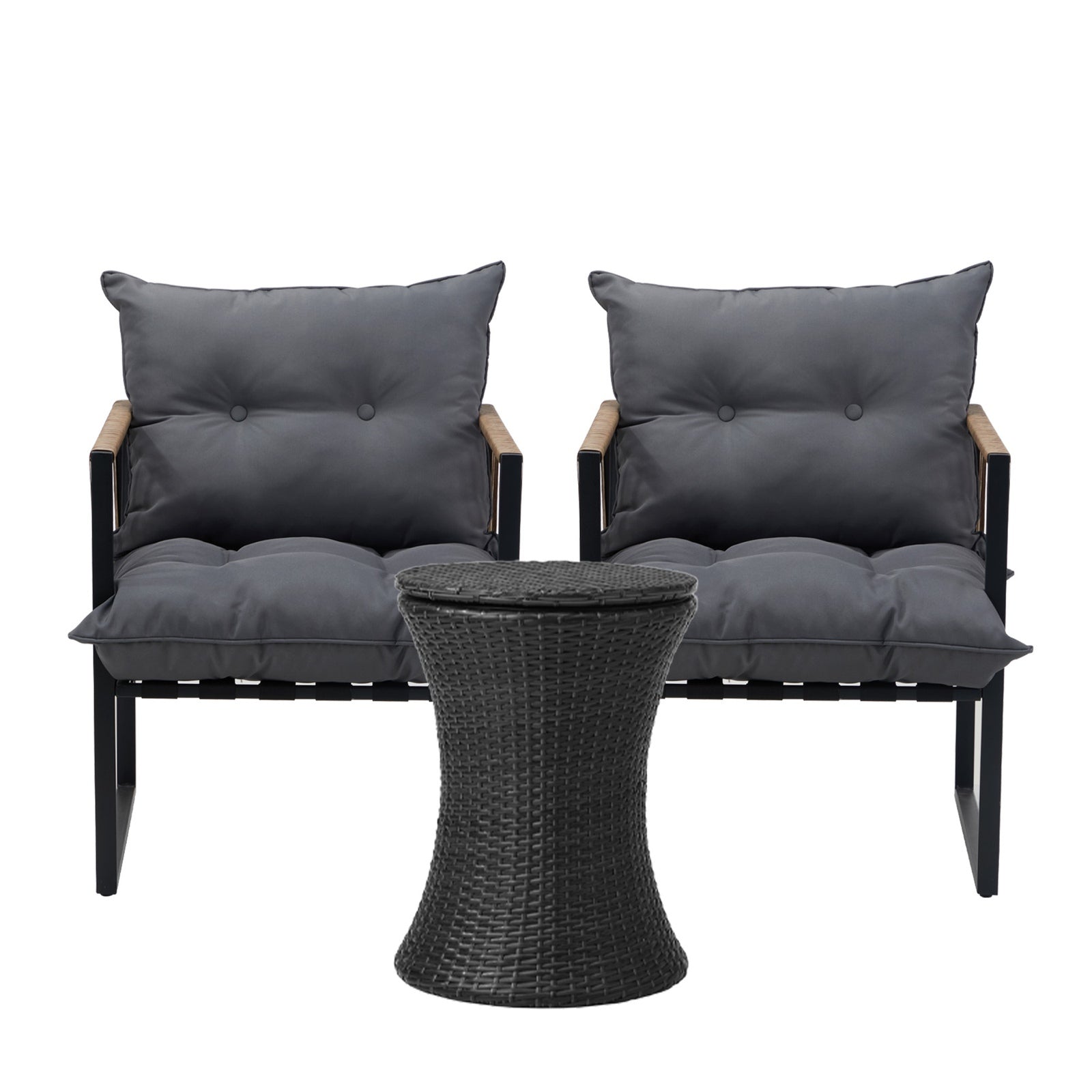 Livsip Outdoor Patio Set Ice Bucket Black Table Rattan Bistro Setting 3pcs - Sunyee