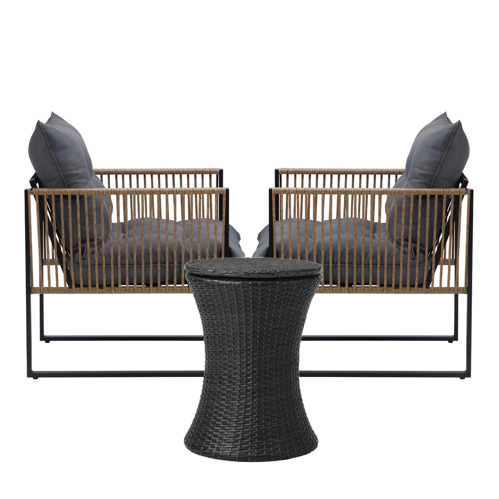 Livsip Outdoor Patio Set Ice Bucket Black Table Rattan Bistro Setting 3pcs - Sunyee