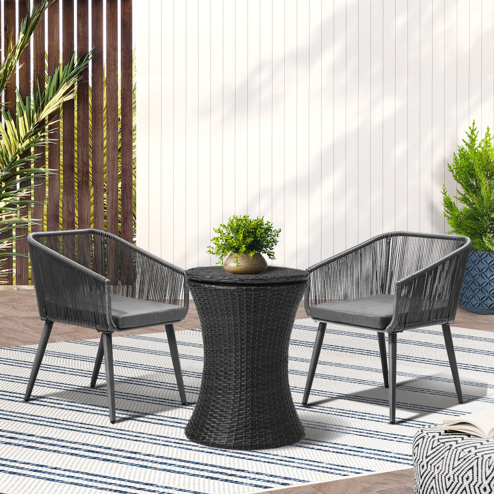 Livsip 3PCS Outdoor Furniture Lounge Setting Ice Bucket Black Adjustable Table - Sunyee