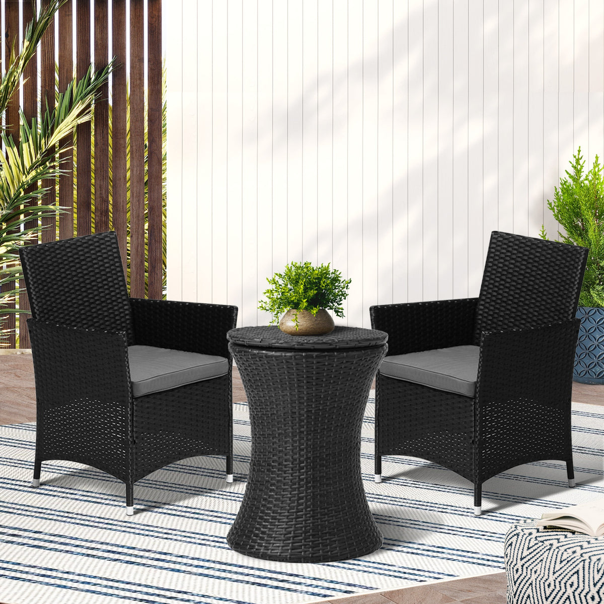Livsip Outdoor Patio Set Ice Bucket Table Black Bistro Setting 3pcs - Sunyee