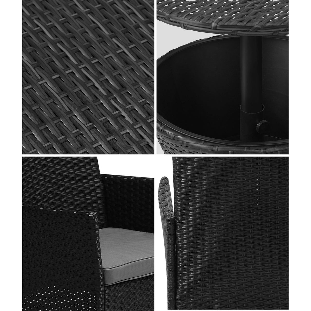 Livsip Outdoor Patio Set Ice Bucket Table Black Bistro Setting 3pcs - Sunyee
