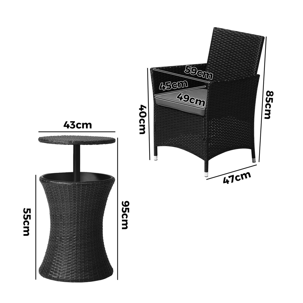 Livsip Outdoor Patio Set Ice Bucket Table Black Bistro Setting 3pcs - Sunyee