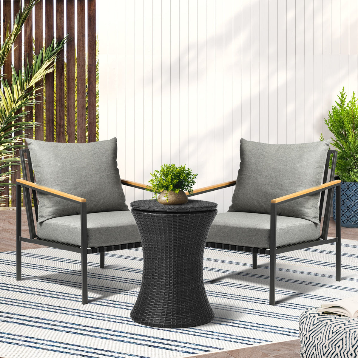 Livsip Outdoor Patio Set Ice Bucket Black Table Sofa Setting 3pcs - Sunyee