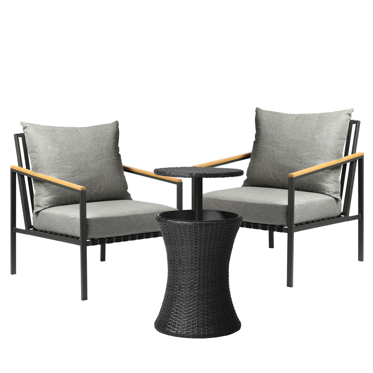 Livsip Outdoor Patio Set Ice Bucket Black Table Sofa Setting 3pcs - Sunyee