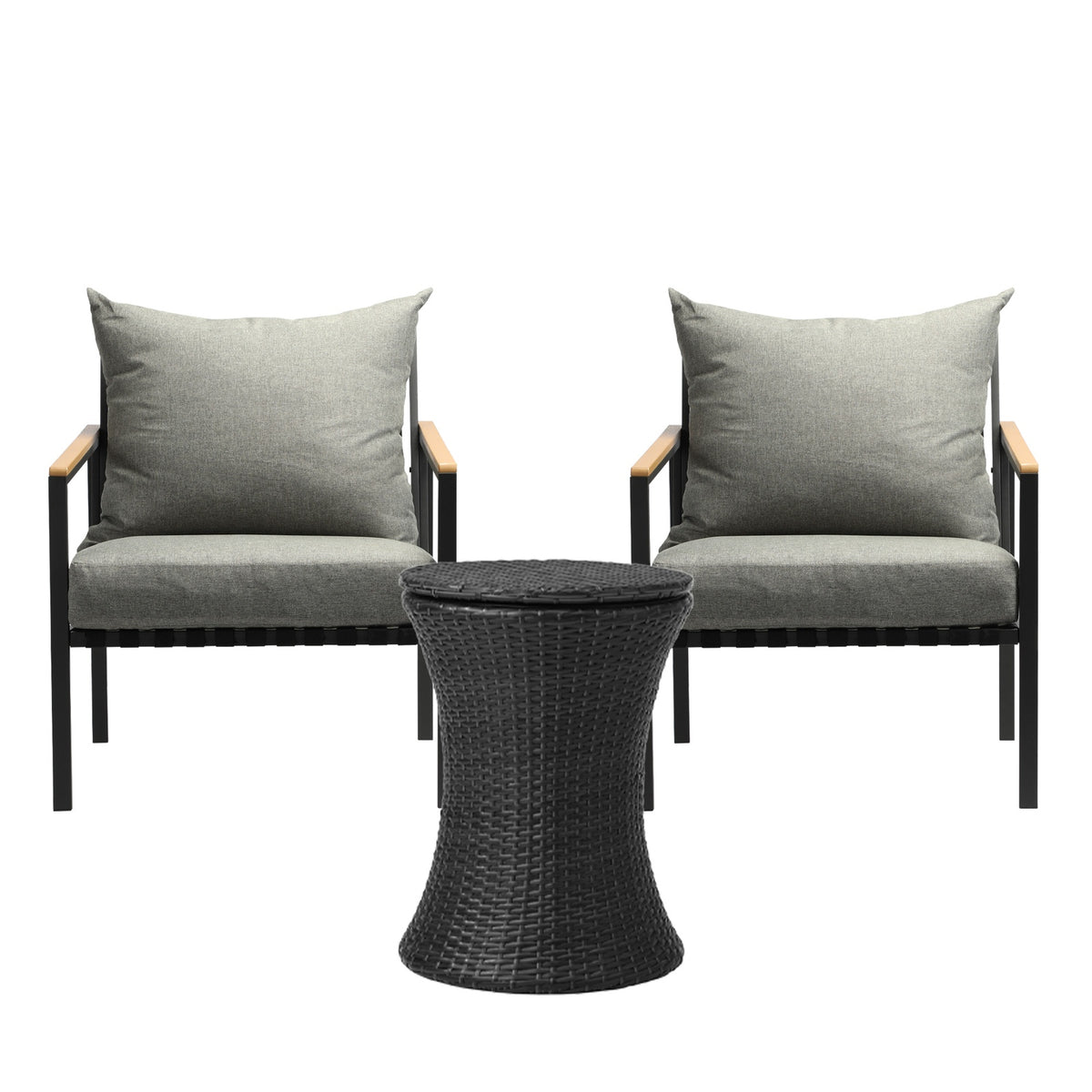 Livsip Outdoor Patio Set Ice Bucket Black Table Sofa Setting 3pcs - Sunyee
