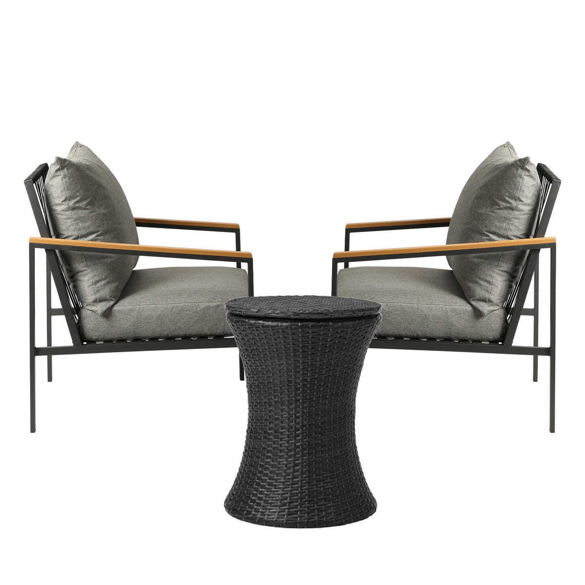 Livsip Outdoor Patio Set Ice Bucket Black Table Sofa Setting 3pcs - Sunyee